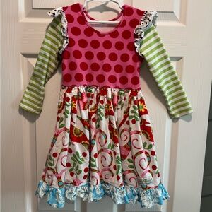 Colorful Polka Dot and Striped Long Sleeve Dress